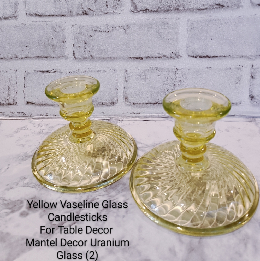 Uranium Vaseline Glass Candlesticks